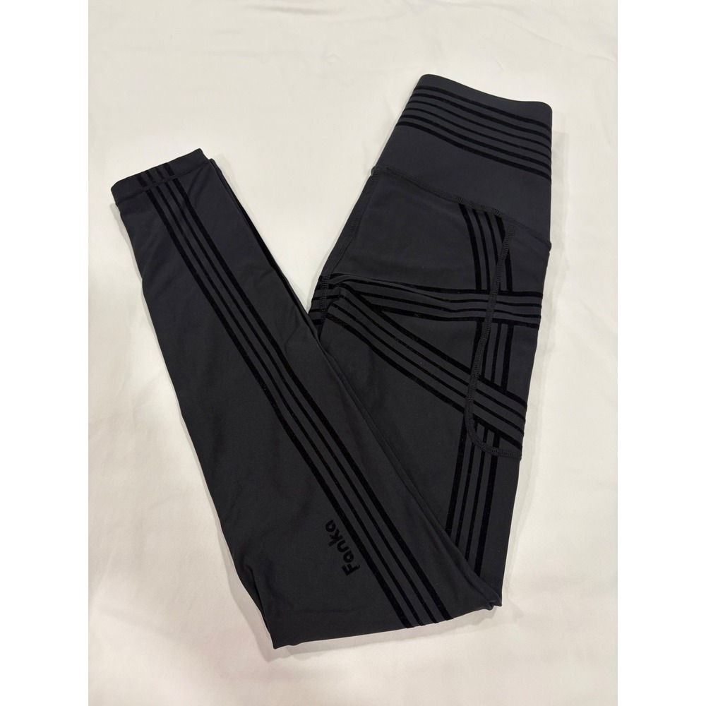 Fanka PowerBand Resistance Leggings Reversible Black Pocket Compression 24" XS/S